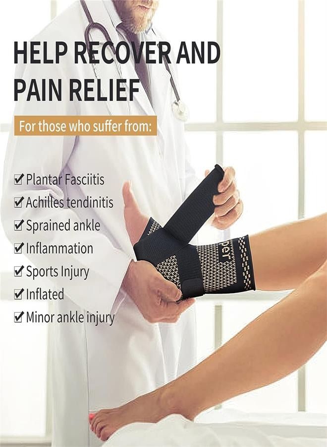 كوبر النحاس الكاحل دعم هدفين، 2 حزمة الأشرطة قابل للتعديل ضغط الدعم للرجال النساء مع القدم حتى هدفين، الكاحل يلف، الدعم، التواء، كم، استقرار القدم إصابة الانتعاش، الذهب(M) - Image 2