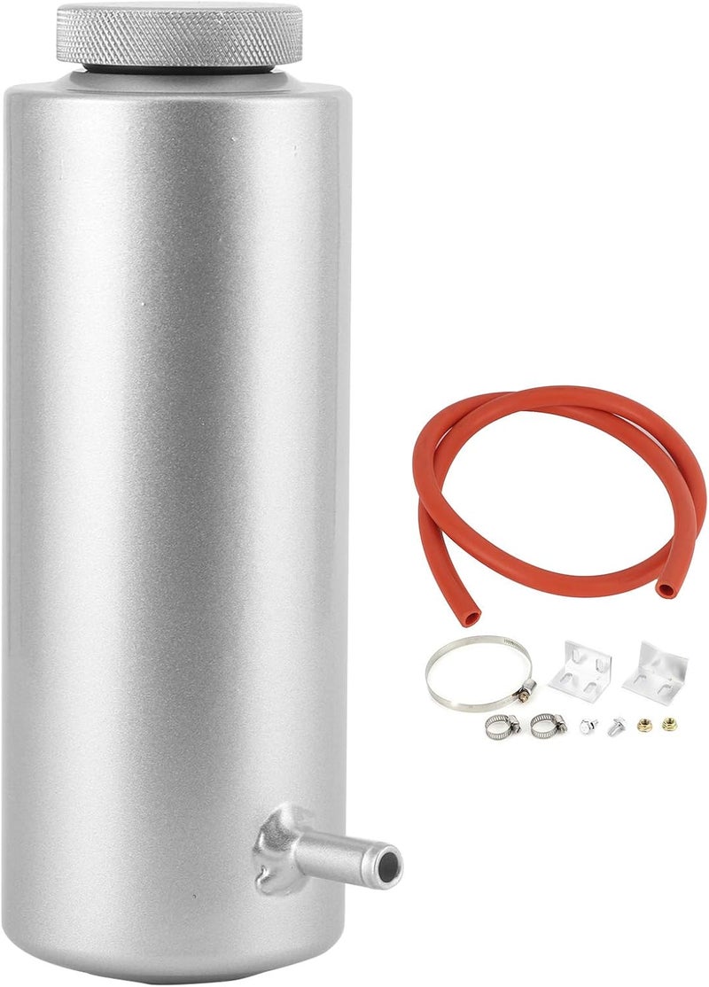 3x7.5in Radiator Coolant Oil Catch Can Overflow Tank Bottle, Universal Aluminium Alloy Overflow Catch Tank, 800ml/27oz Capacity for All Vehicles, Durable and (Silver) - Image 1