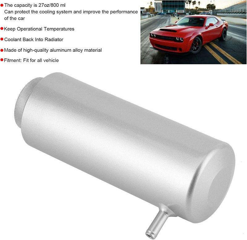 3x7.5in Radiator Coolant Oil Catch Can Overflow Tank Bottle, Universal Aluminium Alloy Overflow Catch Tank, 800ml/27oz Capacity for All Vehicles, Durable and (Silver) - Image 4