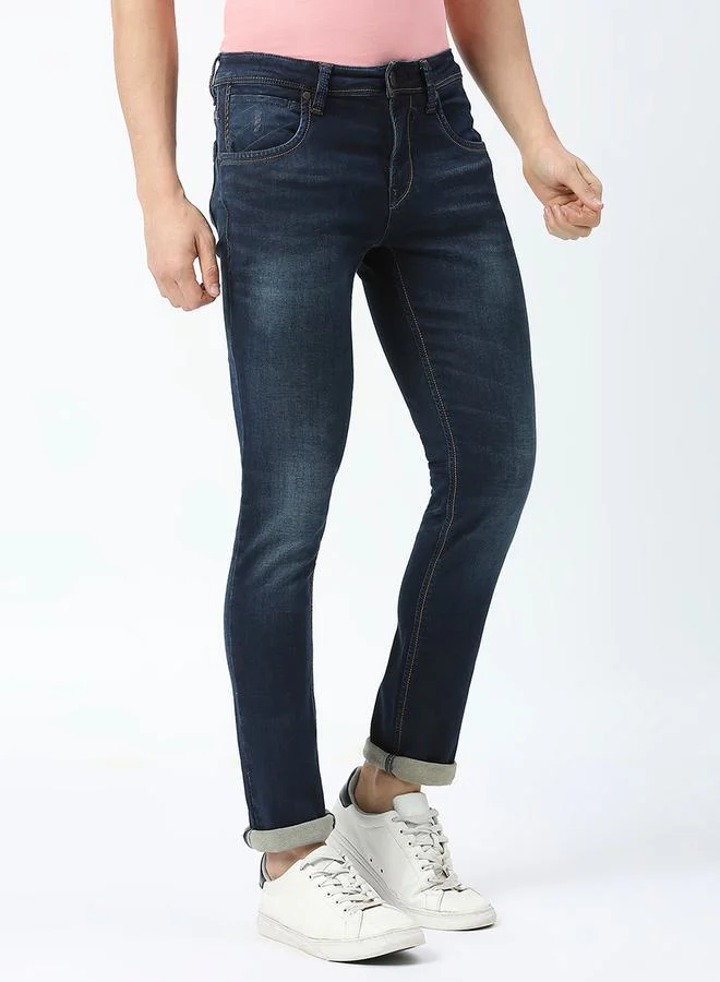 LAWMAN Pg3 Mid Rise Low Fade Jeans with Button Closure by Styli