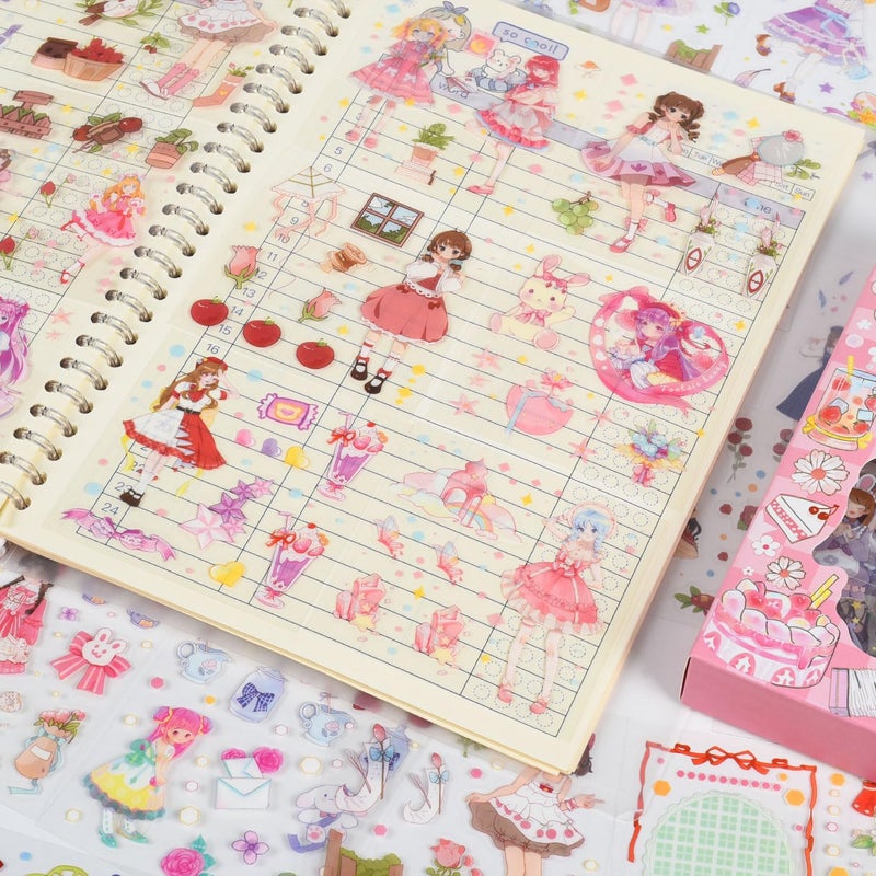EAMOTOL 100 Sheets Kawaii Girls Stickers Kit for Journaling - Cute Sweet Cartoon PET Transparent Collage Scrapbooking Supplies Sticker Decal for Junk Journals Handbook Laptop Cards DIY Arts Crafts - Image 5