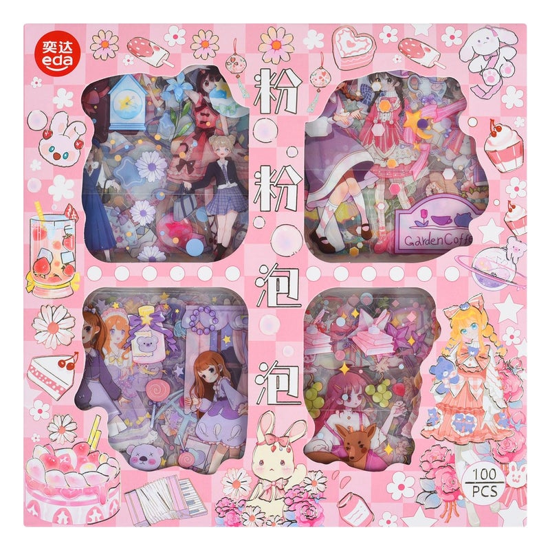 EAMOTOL 100 Sheets Kawaii Girls Stickers Kit for Journaling - Cute Sweet Cartoon PET Transparent Collage Scrapbooking Supplies Sticker Decal for Junk Journals Handbook Laptop Cards DIY Arts Crafts - Image 1