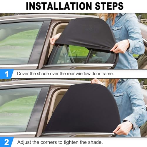 PEMOTech Car Window Shades(2 Pack)-Certified Car Side Window Sun Shades, UV Protection Breathable Spandex Baby Window Covers, Universal Fit Most (99%) of Cars, Protect Privacy for Family (27.2"x39.8") - Image 4