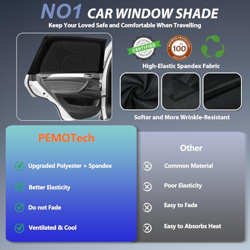 PEMOTech Car Window Shades(2 Pack)-Certified Car Side Window Sun Shades, UV Protection Breathable Spandex Baby Window Covers, Universal Fit Most (99%) of Cars, Protect Privacy for Family (27.2"x39.8") - Image 2