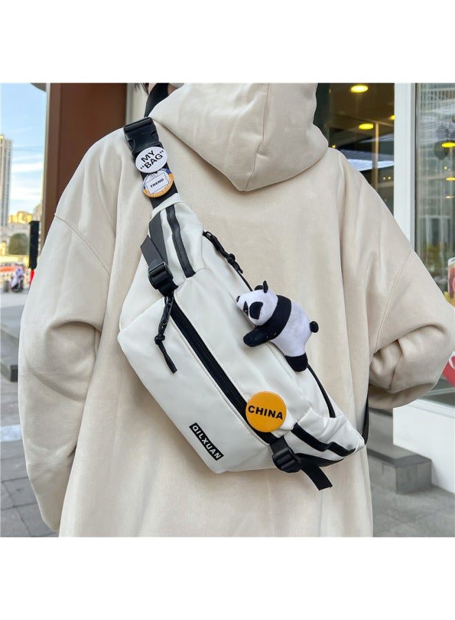 Generic Chest Bag Men's Casual Large Capacity Water-repellent Sports Shoulder Bag Girls Korean-style All-match Crossbody Mobile Phone Bag Waist Bag-Color:Off-white-Size:Naked Bag  - Image 2