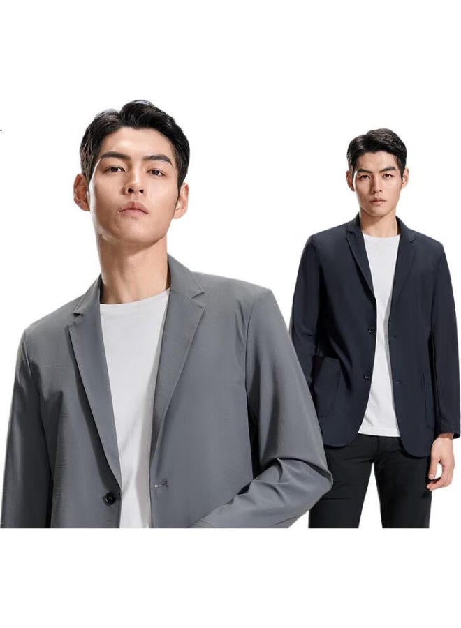 ROMON Men'S Sun Protection Suit Summer Business Casual Youth Wrinkle-Free Single-Breasted Cool Feeling Jacket Top Xf001 Black 175 - Image 1