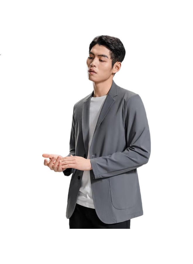 ROMON Men'S Sun Protection Suit Summer Business Casual Youth Wrinkle-Free Single-Breasted Cool Feeling Jacket Top Xf001 Black 175 - Image 3