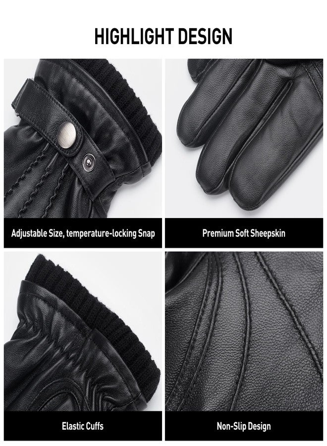 BISON DENIM Sheepskin Leather Winter Warm Touchscreen Gloves with Cashmere Lining, Driving Motorcycle Gloves, Black, L - Image 2