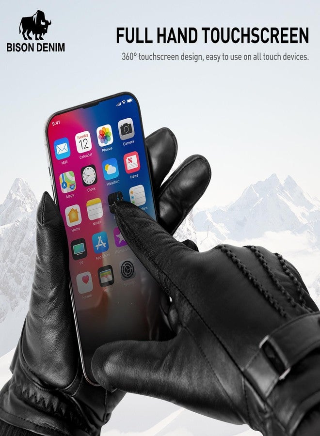 BISON DENIM Sheepskin Leather Winter Warm Touchscreen Gloves with Cashmere Lining, Driving Motorcycle Gloves, Black, L - Image 4
