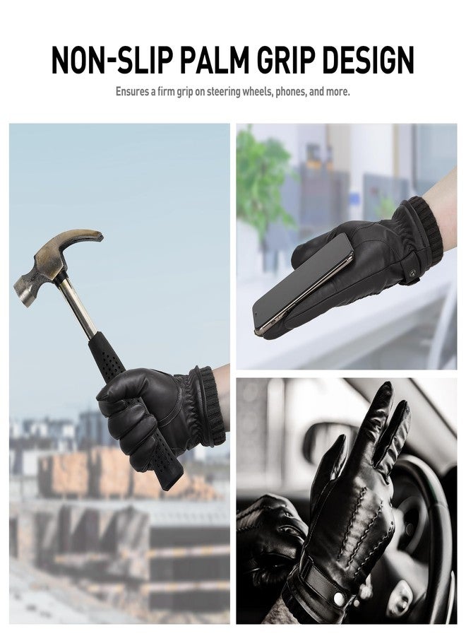 BISON DENIM Sheepskin Leather Winter Warm Touchscreen Gloves with Cashmere Lining, Driving Motorcycle Gloves, Black, L - Image 5