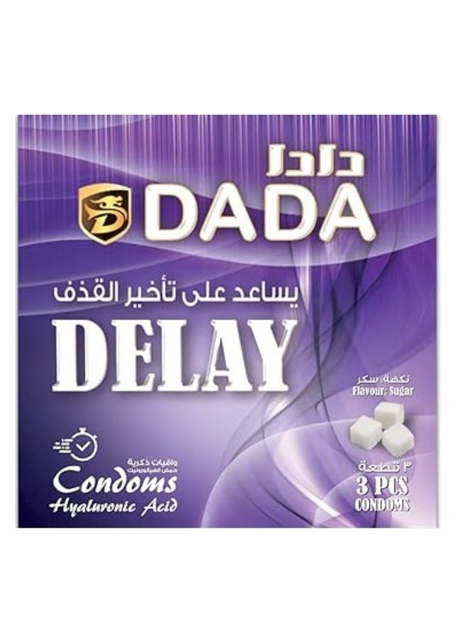 دادا واقيات ذكرية بنكهة السكر، عبوة من 3 قطع، تدوم طويلاً وتؤخر القذف