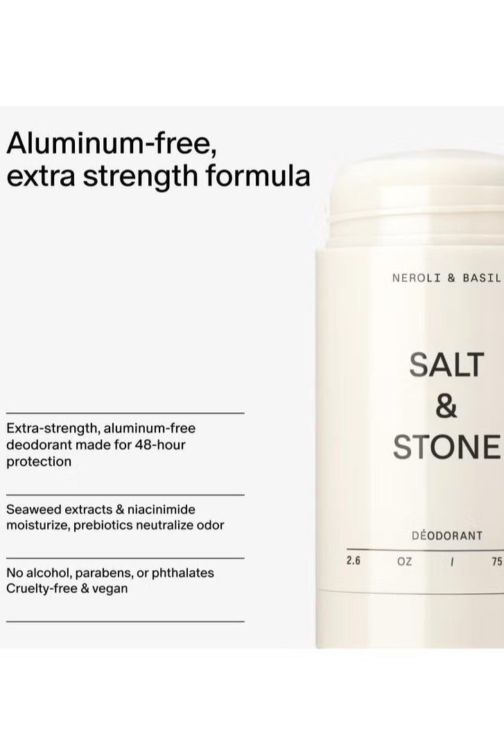 Salt & Stone Deodorant | Extra Strength Natural Deodorant for Women & Men | Aluminum Free with Seaweed Extracts, Shea Butter & Probiotics (Neroli & Basil) - Image 5