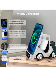 XiuWoo Wireless Charging Station 5 in 1, Fast Charging for iPhone 12-15, Air Pods Pro 3 2, Apple Watch iWatch, Includes Alarm Clock and Night Light Features  - Image 5