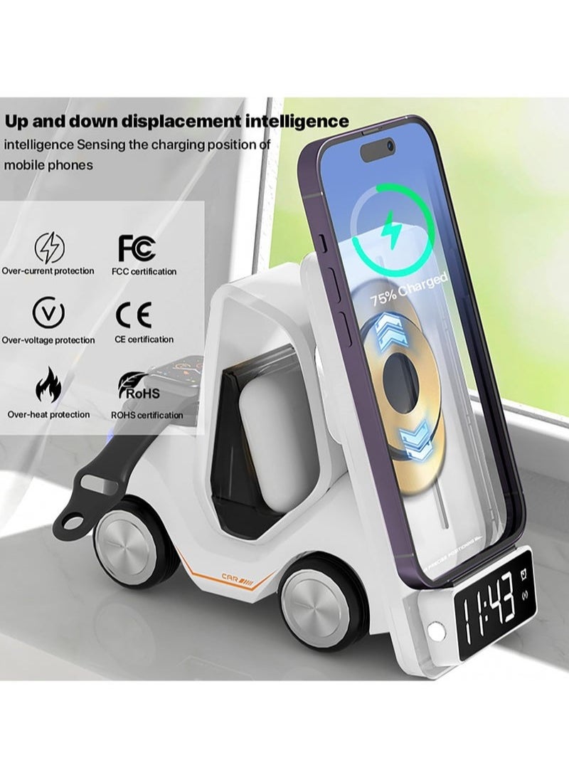 XiuWoo - Wireless Charging Station 5 in 1, Fast Charging for iPhone 12-15, Air Pods Pro 3 2, Apple Watch iWatch, Includes Alarm Clock and Night Light Features - Image 1