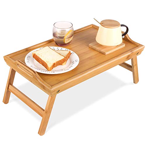 Snazzy Bamboo Wood Foldable Food Tray Breakfast Table Eating Serving Bed Tray Study Laptop Bed Serving Tray With Legs For Home,Beige,30 Cm,50 Cm - Image 1