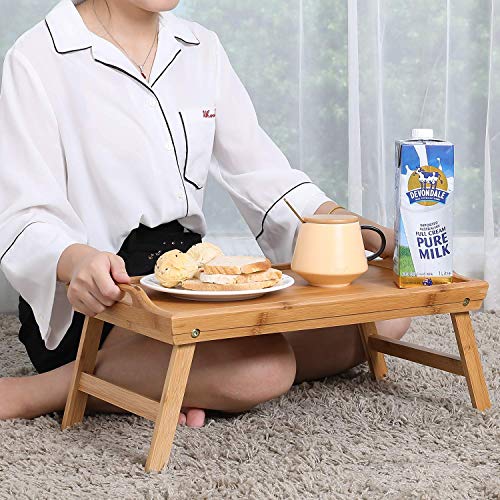Snazzy Bamboo Wood Foldable Food Tray Breakfast Table Eating Serving Bed Tray Study Laptop Bed Serving Tray With Legs For Home,Beige,30 Cm,50 Cm - Image 3