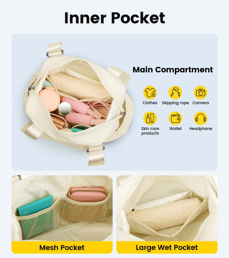 Vorspack Mini Gym Bag for Women - Small Duffle Bag Lightweight Duffel Bag with Wet Pocket Cute Sports Bag for Gym Dance Yoga - Beige - Image 3