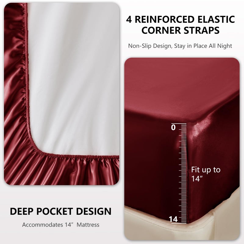 CozyLux Satin Sheets King Size - 6 Piece Burgundy Bed Sheet Set with Silky Microfiber  1 Deep Pocket Fitted Sheet  1 Flat Sheet  and 4 Pillowcases - Smooth and Soft - Image 4