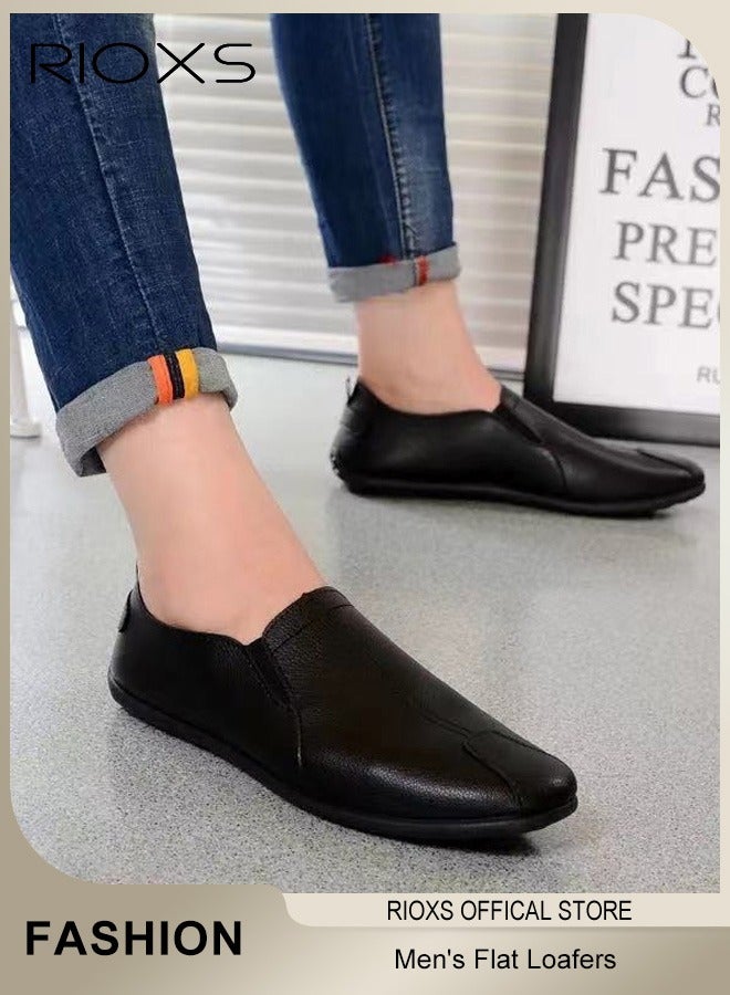 RIOXS Flat Loafers For Men,Casual Loafers,Slip On Flat Shoes,PU Leather Shoes,Mens Comfy Loafers For Office Outdoor,Breathable Boat Shoes,Lightweight Driving Shoes,Non-slip Walking Shoes  - Image 2