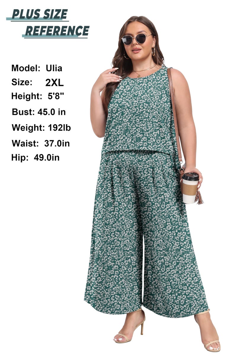 Lepunuo Women Summer 2 Piece Outfits Crop Sleeveless Top Cozy Wide Leg Pants Matching Set Lounge Summer Boho Trendy Clothes - Image 2