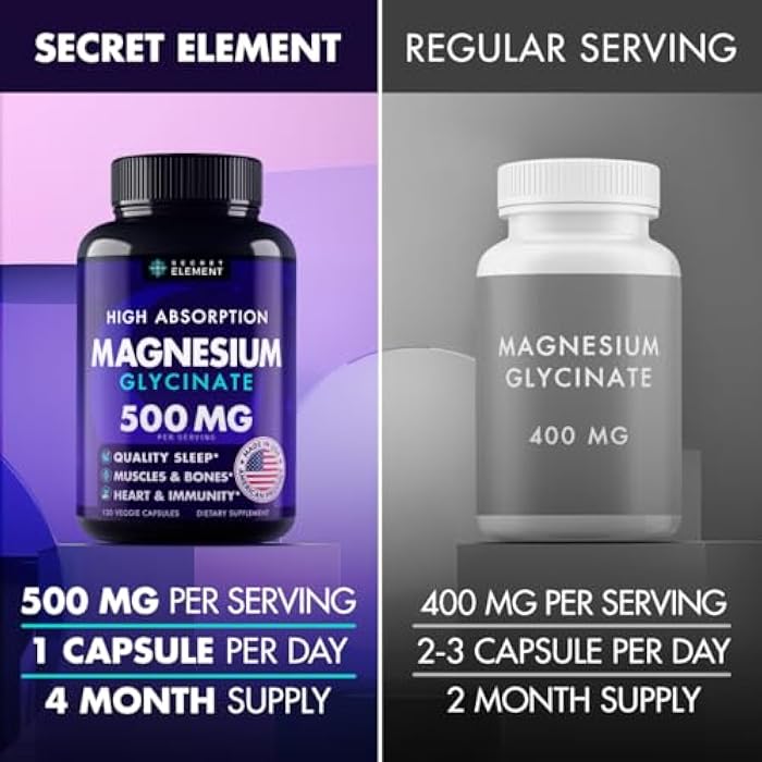 SECRET ELEMENT Magnesium Glycinate 500MG Capsules, Magnesium Supplement for Adults & Kids with Kava Kava, High Absorption, Vegan & Non-GMO, 120 Capsules - Image 2