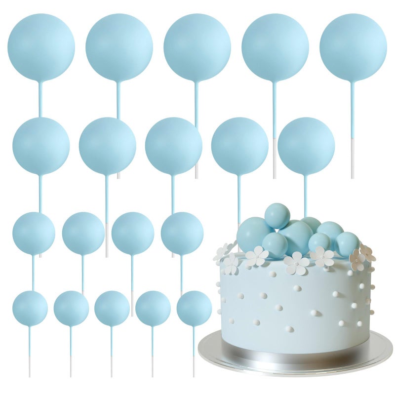ASTARON 20 Pcs Ball Cake Topper Decorations Mini Balloons Cake Topper Sticks Light Blue Balls Cake Picks Cake Topper Balls Cake Decorations for Wedding Birthday Cake Decorations - Image 1