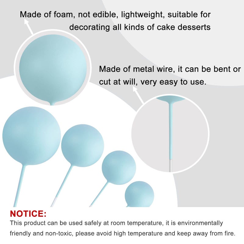 ASTARON 20 Pcs Ball Cake Topper Decorations Mini Balloons Cake Topper Sticks Light Blue Balls Cake Picks Cake Topper Balls Cake Decorations for Wedding Birthday Cake Decorations - Image 3