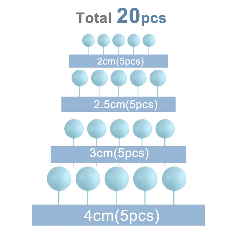 ASTARON 20 Pcs Ball Cake Topper Decorations Mini Balloons Cake Topper Sticks Light Blue Balls Cake Picks Cake Topper Balls Cake Decorations for Wedding Birthday Cake Decorations - Image 2