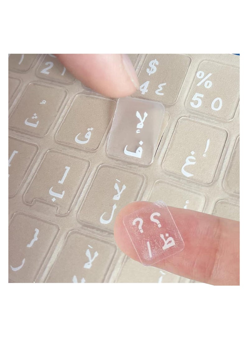 عدد 1 ستيكر لاصق للوحة المفاتيح العربية مقاوم للماء للكمبيوتر واللاب توب استيكر شفاف و الحروف لون ابيض من الديب - Image 1