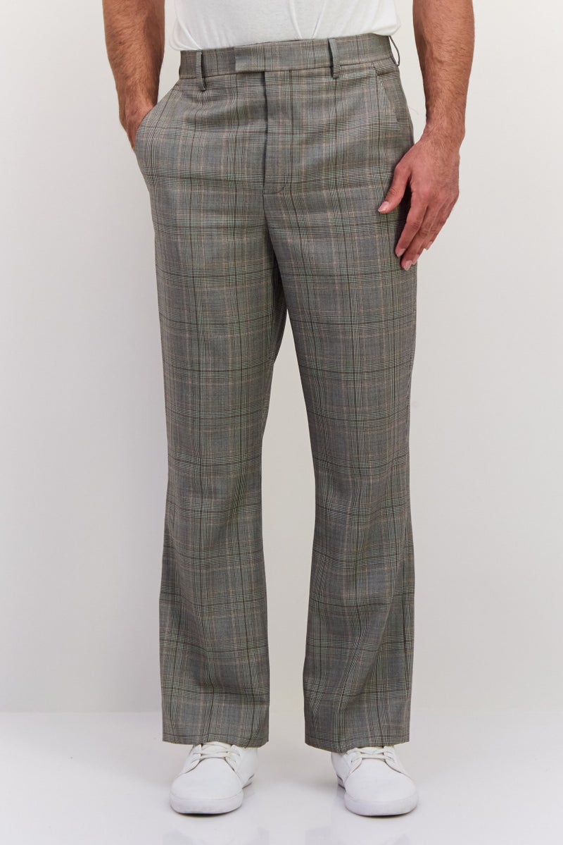 GANT Men Regular Fit Checkered Dress Pants, Grey Combo - Image 1