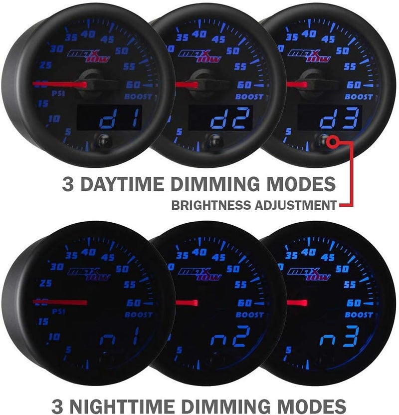 MaxTow Double Vision 280 F Water Coolant Temperature Gauge Kit - Includes Electronic Sensor - Black Gauge Face - Blue LED Illuminated Dial - Analog & Digital Readouts - for Trucks - 2-1/16" 52mm - Image 5