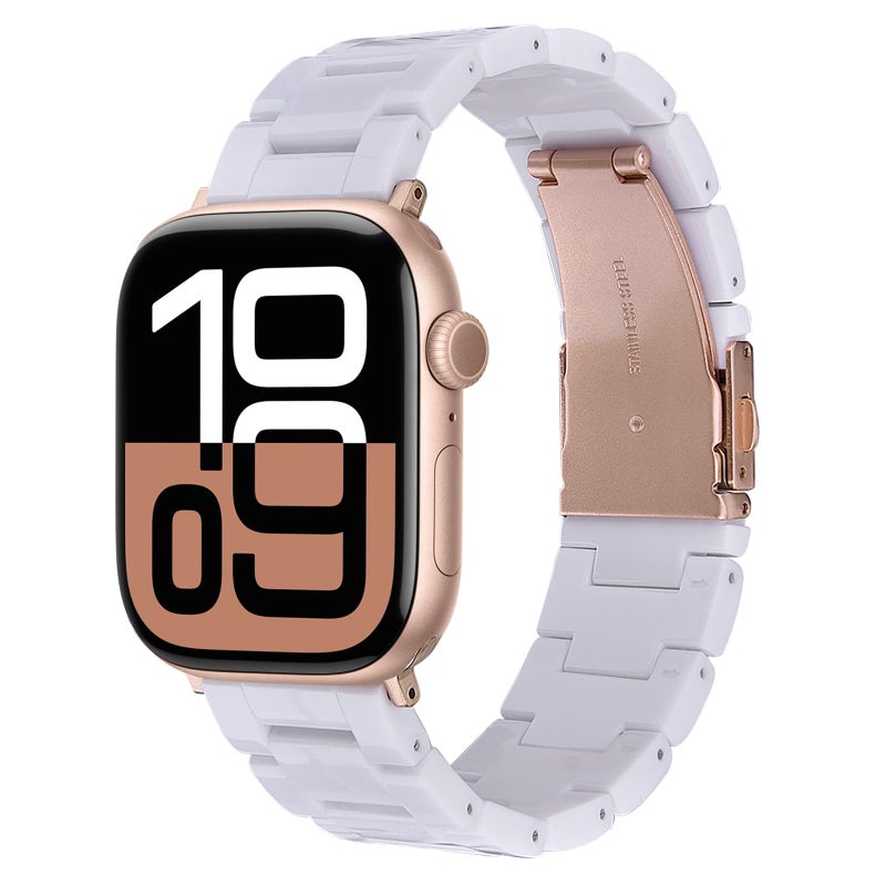 V-MORO Resin Band Compatible with Apple Watch Bands Series 11/10/9/8/7 41mm 42mm 40mm 38mm Fashion Lightweight Bracelet Strap Replacement for iWatch 6/5/4/3/2/1/SE Women Men(White-tone) - Image 1