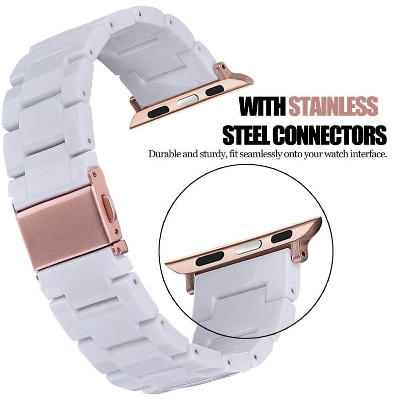 V-MORO Resin Band Compatible with Apple Watch Bands Series 11/10/9/8/7 41mm 42mm 40mm 38mm Fashion Lightweight Bracelet Strap Replacement for iWatch 6/5/4/3/2/1/SE Women Men(White-tone) - Image 2
