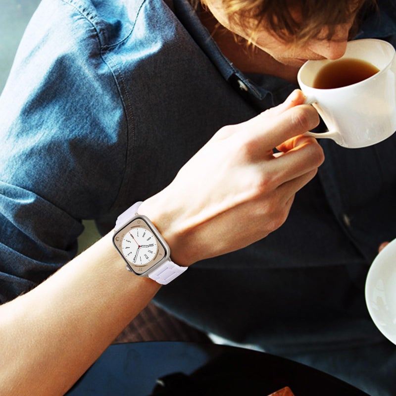 V-MORO Resin Band Compatible with Apple Watch Bands Series 11/10/9/8/7 41mm 42mm 40mm 38mm Fashion Lightweight Bracelet Strap Replacement for iWatch 6/5/4/3/2/1/SE Women Men(White-tone) - Image 5