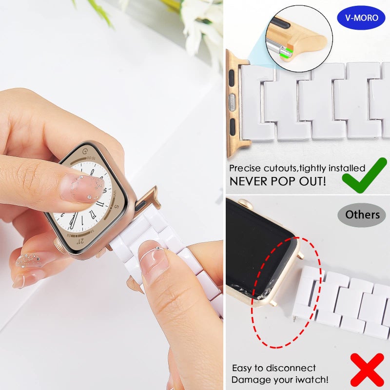 V-MORO Resin Band Compatible with Apple Watch Bands Series 11/10/9/8/7 41mm 42mm 40mm 38mm Fashion Lightweight Bracelet Strap Replacement for iWatch 6/5/4/3/2/1/SE Women Men(White-tone) - Image 4