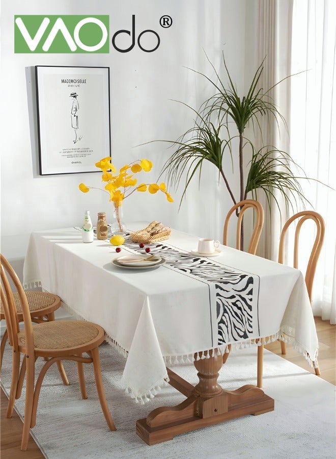 VAOdo Zebra Stripes Tablecloth with Tassels, Waterproof and Wrinkle-resistant Table Cover, Rustic Linen Decorative Table Cloth, Art Farmhouse Table Runner for Kitchen Dining Wedding Banquet Party 140x200CM - Image 1