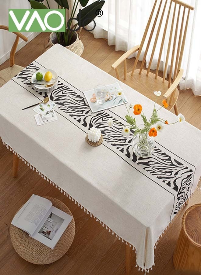 VAOdo Zebra Stripes Tablecloth with Tassels, Waterproof and Wrinkle-resistant Table Cover, Rustic Linen Decorative Table Cloth, Art Farmhouse Table Runner for Kitchen Dining Wedding Banquet Party 140x200CM - Image 2