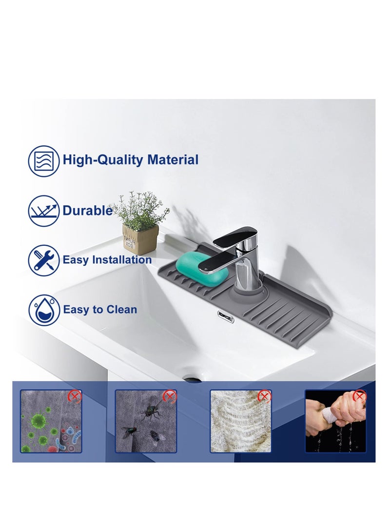 Excefore Sink Faucet Mat Splash Guard, Silicone Faucet Rack,Kitchen Sink Splash Guard, Suitable for Kitchen & Bathroom Countertop Protect, Handle Drip Catcher Tray (Grey) - Image 4