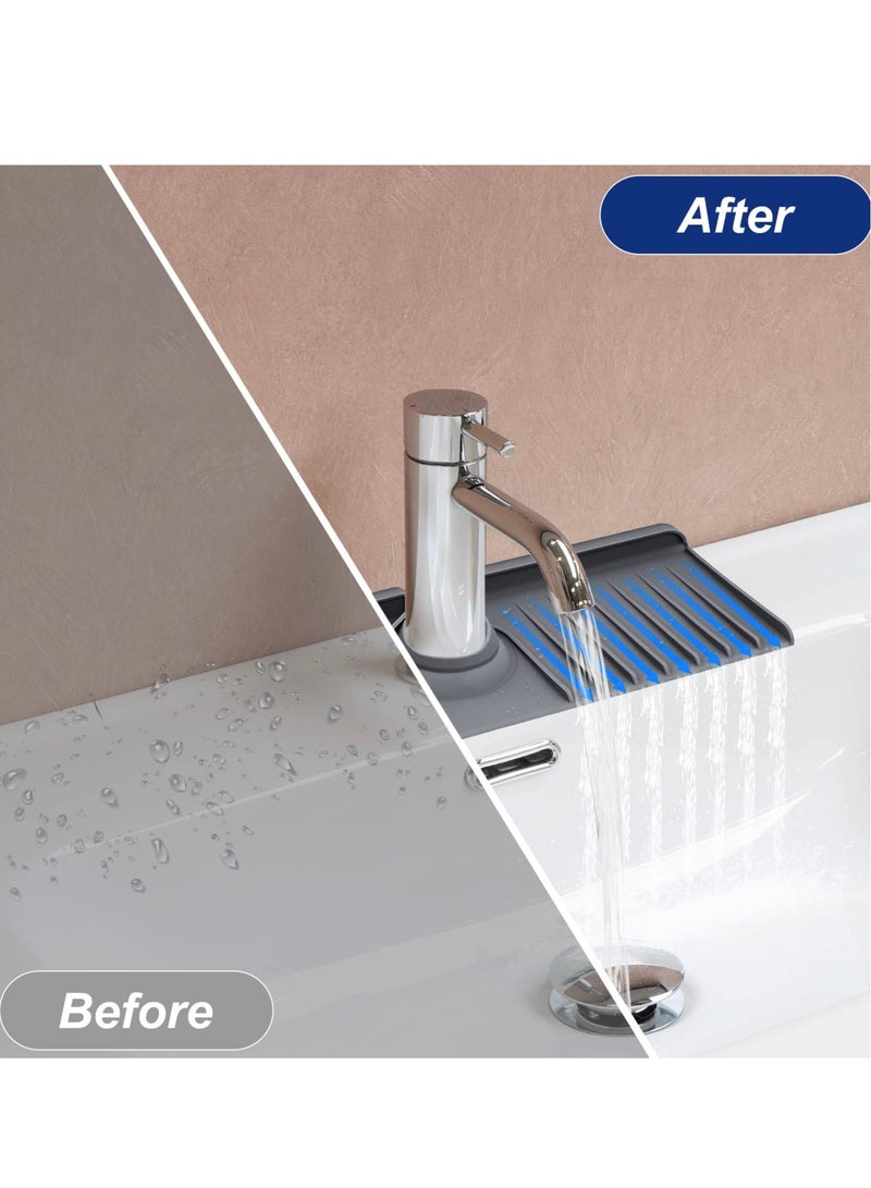 Excefore Sink Faucet Mat Splash Guard, Silicone Faucet Rack,Kitchen Sink Splash Guard, Suitable for Kitchen & Bathroom Countertop Protect, Handle Drip Catcher Tray (Grey) - Image 2