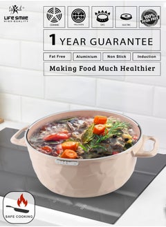 Life Smile Cookware Set 23 pieces - LIFE SMILE Pots and Pans set Granite Non Stick Coating 100% PFOA FREE, Induction Base Cooking Set include Casseroles & Shallow Pot & Fry Pans & Silicone Utensils Cream  - Image 3