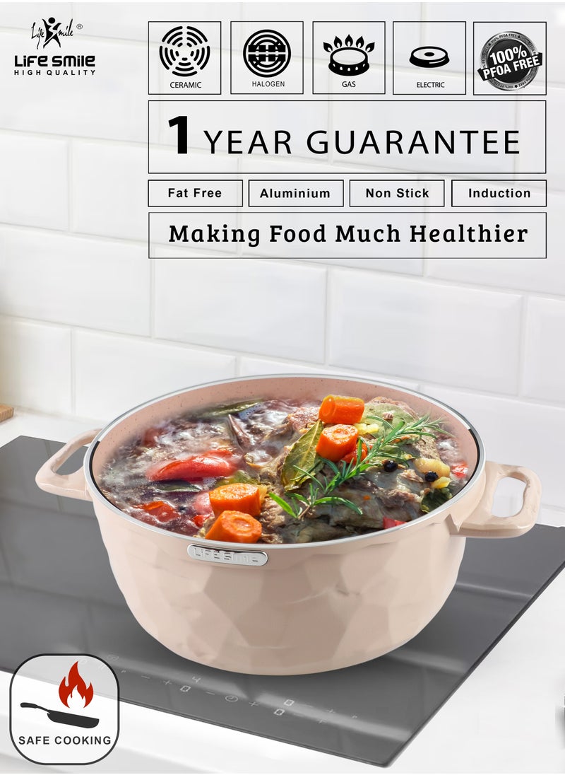 Life Smile - طقم أواني طهي 23 قطعة - مجموعة أواني ومقالي LIFE SMILE طلاء جرانيت غير لاصق 100% خالية من مادة PFOA، مجموعة طهي ذات قاعدة حثية تتضمن أوعية وأواني ضحلة وأواني قلي وأواني سيليكون كريمية - Image 1
