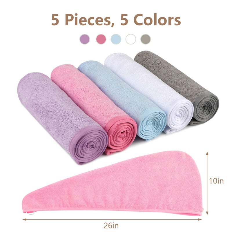 AIDEA Microfiber Hair Towel Wrap 5 Pack Hair Turbans Super Absorbent Quick Dry Hair Towel Wrap for All Hair Types Anti Frizz Hair Accessories for Women 2610 - Image 3