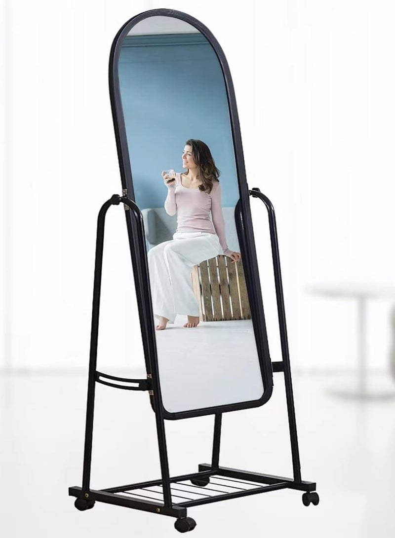Full Length Mirror Floor Standing Mirror Makeup Mirror Vanity Mirror with Bracket, Vertical Full Body Mirror with Wheels Storage Rack Wall Mounted Mirrorfor Bedroom Bathroom Clothing Store (35*40*160CM) - Image 2