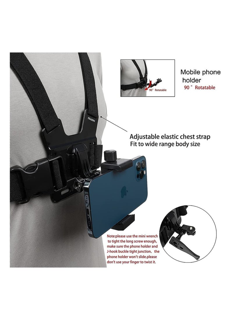 Raxoom Mobile Phone Chest Strap Harness Mount Head Strap Holder Kit for POV/VLOG,Cell Phone Clip Compatible with iPhone,Samsung,Go Pro Hero 9, 8,7, 6, 5, 4,, 3,2, 1,AKASO,DJI Osmo,and Action Cameras - Image 3