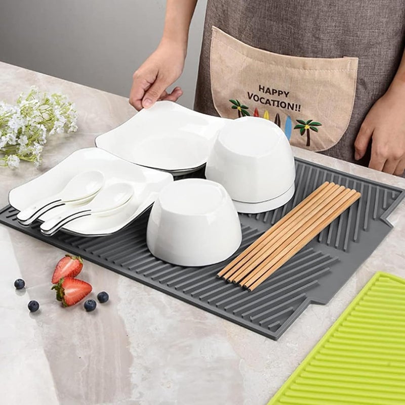 PacuM Dish Drainer Mat with Drain Outlet 33.5 x 43 cm Rubber Mat with Ribbed and Inclined Structure Dish Drainer Mat Non-Slip Design for Kitchen, Countertop - Image 5