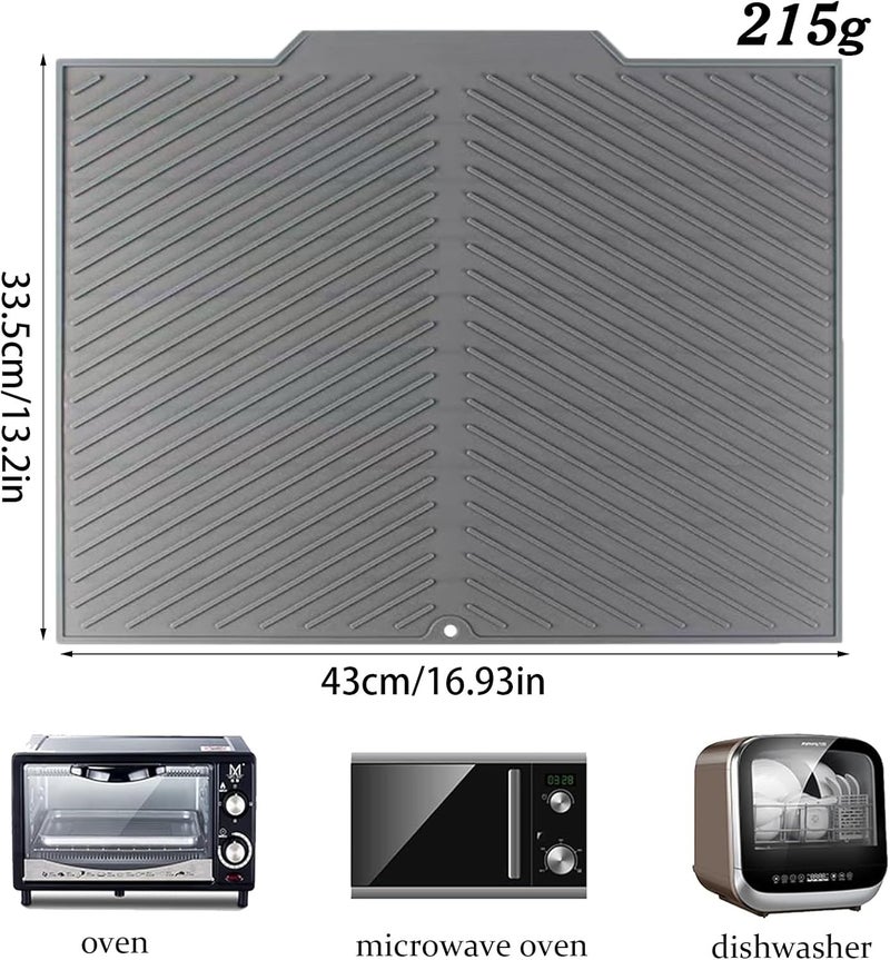 PacuM Dish Drainer Mat with Drain Outlet 33.5 x 43 cm Rubber Mat with Ribbed and Inclined Structure Dish Drainer Mat Non-Slip Design for Kitchen, Countertop - Image 2