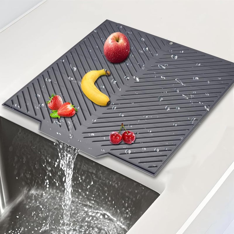 PacuM Dish Drainer Mat with Drain Outlet 33.5 x 43 cm Rubber Mat with Ribbed and Inclined Structure Dish Drainer Mat Non-Slip Design for Kitchen, Countertop - Image 1