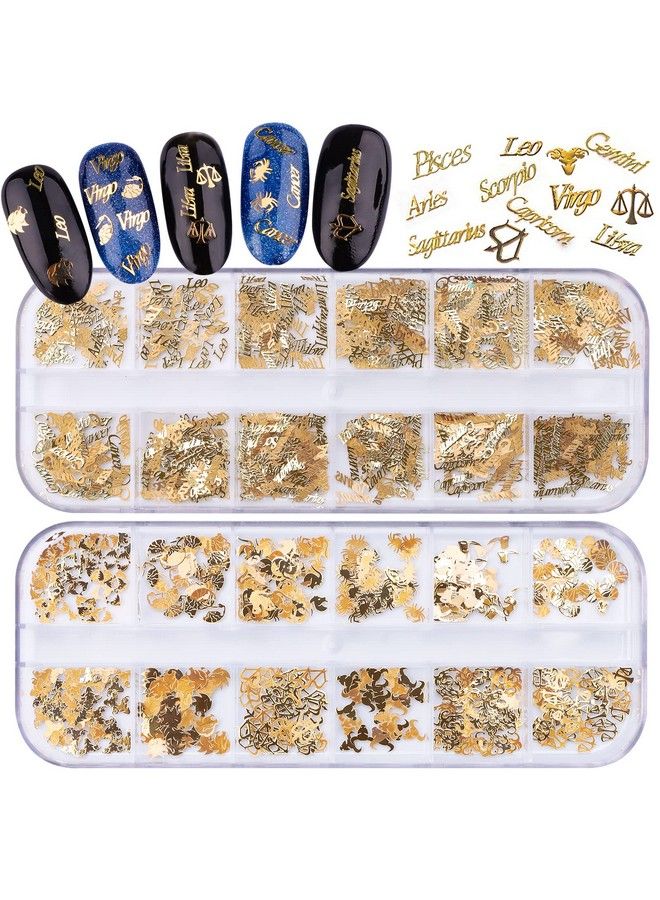 EBANKU 2 Boxes Zodiac Nail Charm 3D Gold Twelve Constellation Charms For Nail Art Alloy Nail Sequins For Nail Art Decoration - Image 2