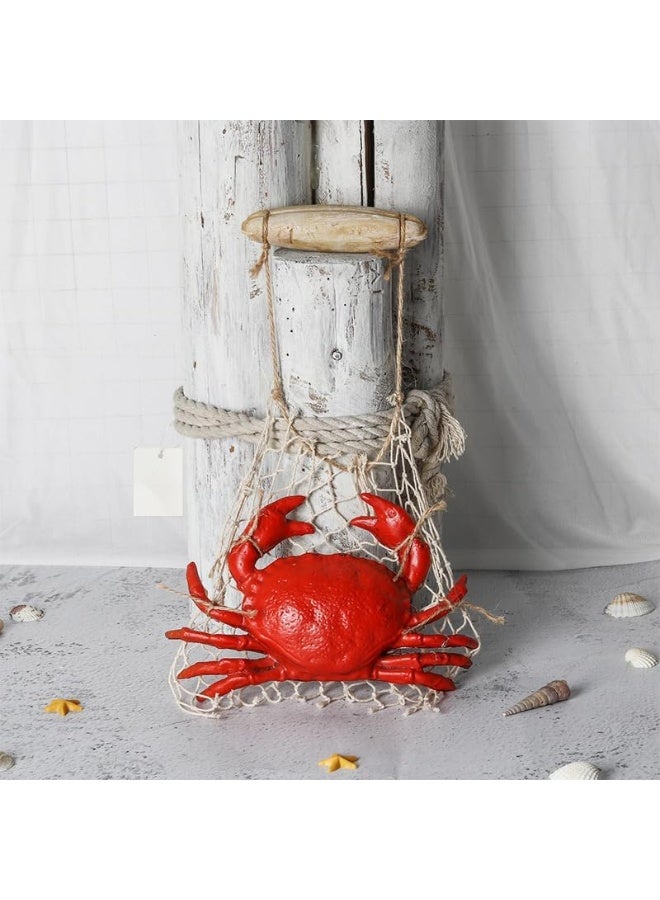 YINZUO YINZUO Nautical Wall Hanging Decor of Red Lobster and Crab Sculptures in Fishing Nets with Wooden Floats for Beach House or Coastal Kitchen Wall Art  - Image 1