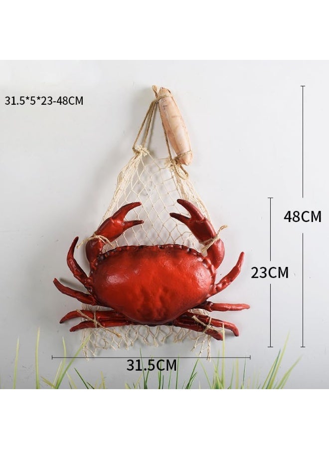 YINZUO YINZUO Nautical Wall Hanging Decor of Red Lobster and Crab Sculptures in Fishing Nets with Wooden Floats for Beach House or Coastal Kitchen Wall Art  - Image 3
